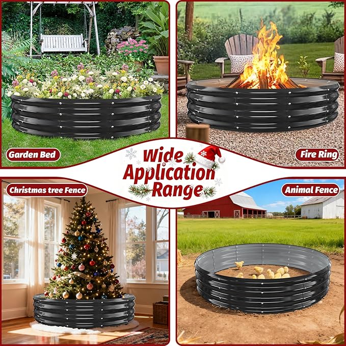 12 Inch Tall Heavy-Duty Round Steel Rised Garden Bed – Wave-Shaped Design Galvanized Metal Planter Box for Vegetables Flowers Succulent at Patio/Garden Outdoor (Black, 60" Diameter)