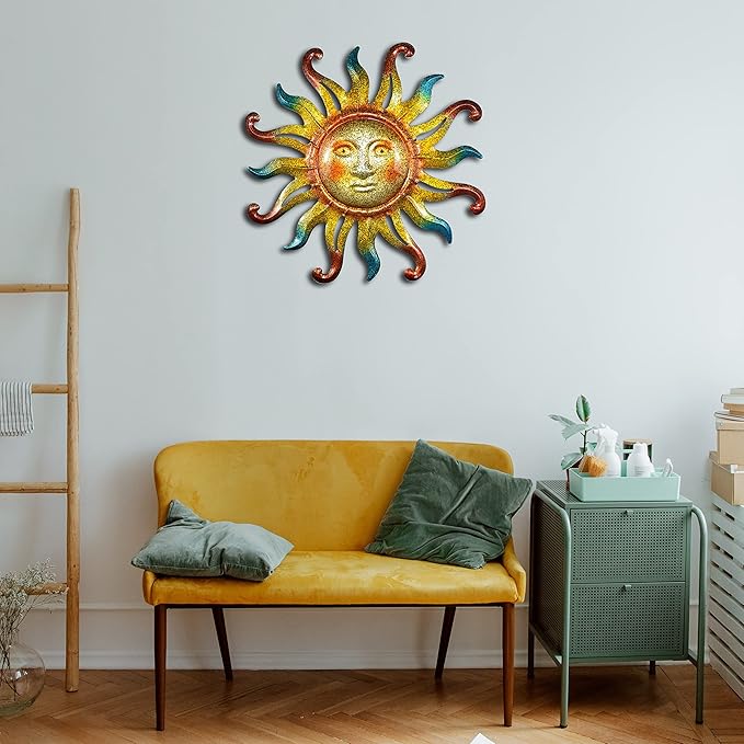 Miyolo Metal Sun Wall Decor Outdoor Sunface Yard Art for Porch Door Patio Garden Home Indoor Sculpture Decorations