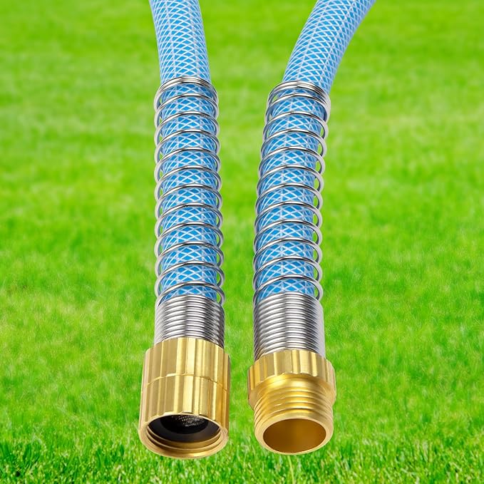 Fevone Kink Free Garden Hose 50 ft, All Weather Flexible, Heavy-Duty & Durable, Solid Brass Fittings, Leak-Free Connection
