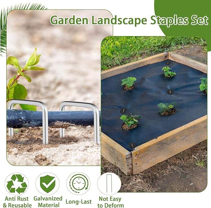 200 Packs Garden Stakes Staples 6 inch Landscape Fabric Pins Lawn 100Pcs U Shaped Galvanized Staples Ground Stakes Landscaping Pins with 100Pcs Gasket for Weed Barrier Plant Cover Decorations