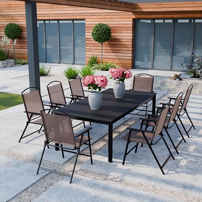 Outdoor Folding Patio Dining Chairs Set of 4 With Armrest Heavy-Duty Lightweight Protable Foldable Patio Sling Chair for Garden Lawn Poolside Backyard Deck Bistro Balcony Sillas Furnitures(4, brown)