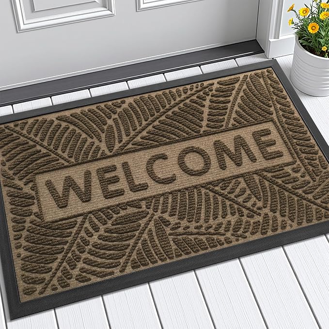 Smiry Welcome Mat Indoor Outdoor, All-Season Waterproof Front Door Mat, Sturdy Natural Rubber Doormat, Non-Slip, Easy Clean, Low Profile Dirt Trapper for Porch Patio Entrance, 29.5x17, Brown