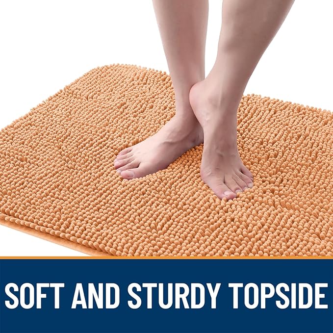 OLANLY Dog Door Mat for Muddy Paws 50x30, Absorbs Moisture and Dirt, Absorbent Non-Slip Washable Doormat, Quick Dry Chenille Mud Mat for Dogs, Entry Indoor Entryway Carpet for Inside Floor, Orange