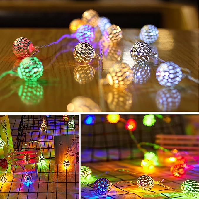 dephen - 15ft Outdoor String Lights 20LED Solar Christmas Lights Outdoor Waterproof Multicolor Moroccan String Lights for Patio Garden Party Festival Xmas Tree