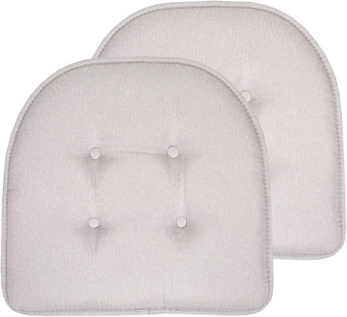Sweet Home Collection Chair Cushion Memory Foam Pads Tufted Slip Non Skid Rubber Back U-Shaped 17" x 16" Seat Cover, 2 Count (Pack of 1), Light Gray
