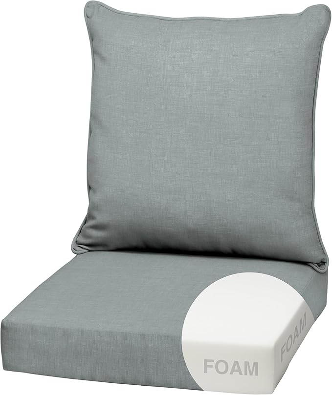 Arden Outdoor Foam Deep Seat Cushion Set, 22 in x 24 in, Weather-Proof, Rain-Proof, Fade Resistant Patio Cushion, Bottom and Back Cushion for Chair, Sofa, and Couch Stone Grey Leala