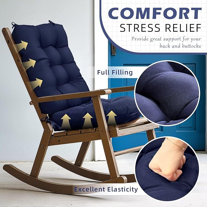 Set of 1 Indoor Outdoor Chair Cushion Waterproof High Back Rocking Chair Cushions Soft Patio Chair Pad for Lounger Recliner Chair Sky Blue
