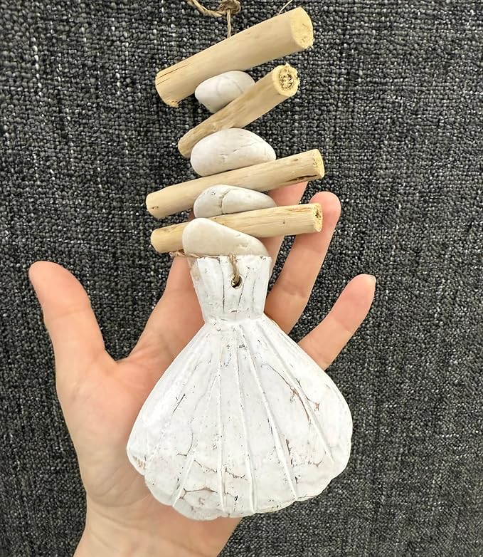 Shell Driftwood Hanging Coastal Decor - Beach Wood Seashell Garland Indoor Outdoor Patio Garden Gift 15"