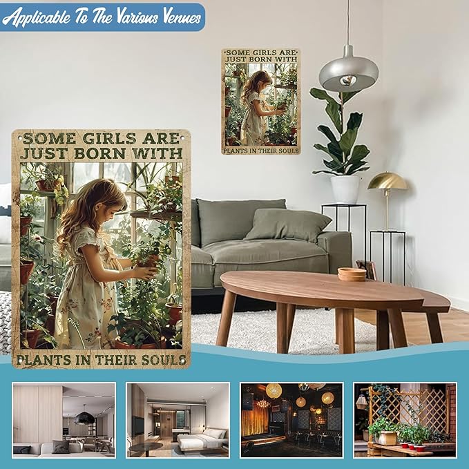 Gardening Vintage Metal Sign Some Girls Are Just Born With Plants In Their Souls Wall Art Decor For Home Garden Yard Outdoor 12 x 16 Inch