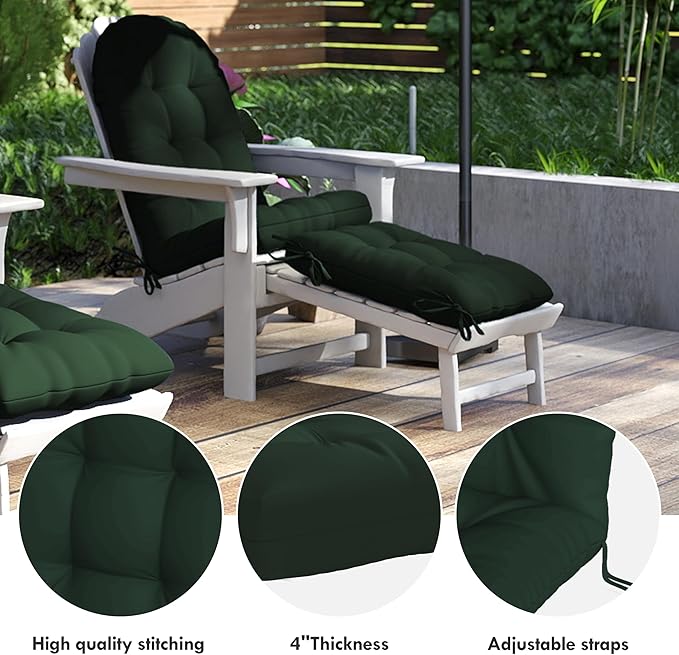 Adirondack Chair Cushion with Ottoman, Folding Adjustable Adirondack Seat Cushions, Waterproof Adirondack Patio Chair Pads for Garden, Deck, or Poolside, Small-Dark Green-1