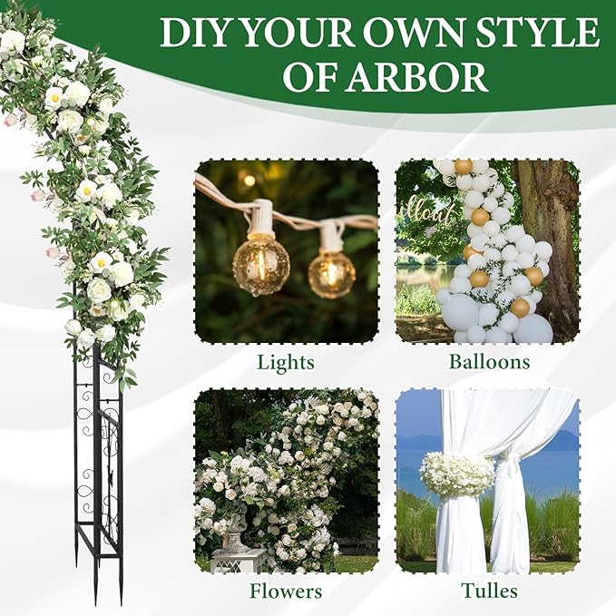 VINGLI Garden Arbor, Arch Archway for Wedding Ceremony Party, Steel Garden Trellis for Plant Climbing, Christmas Garden Decorations Pergola for Garden, Backyard, Lawn (Black, 65x22.8x94.5in)