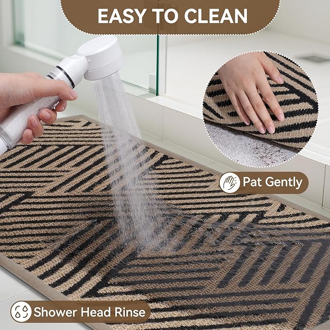 Door Mat Indoor Outside Entrance 24"x35", Low-Profile Non Slip Outdoor Inside Doormat Entryway Mat, Dirt Resistant Absorbent Front Porch Welcome Entry Mats, Washable Easy Clean, Brown