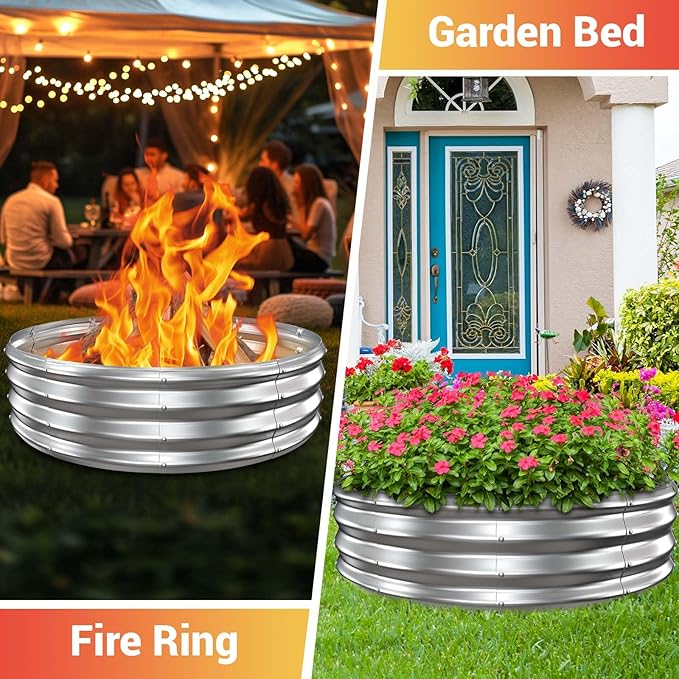 60 Inch Extra Large Fire Pit Ring for Outside, Heavy Duty Wood Burning Firepits & Outdoor Fireplace,12'' Tall High Heat Resistant Fire Bowl Galvanized Steel Portable for Backyard Bonfire,Patio,Camping