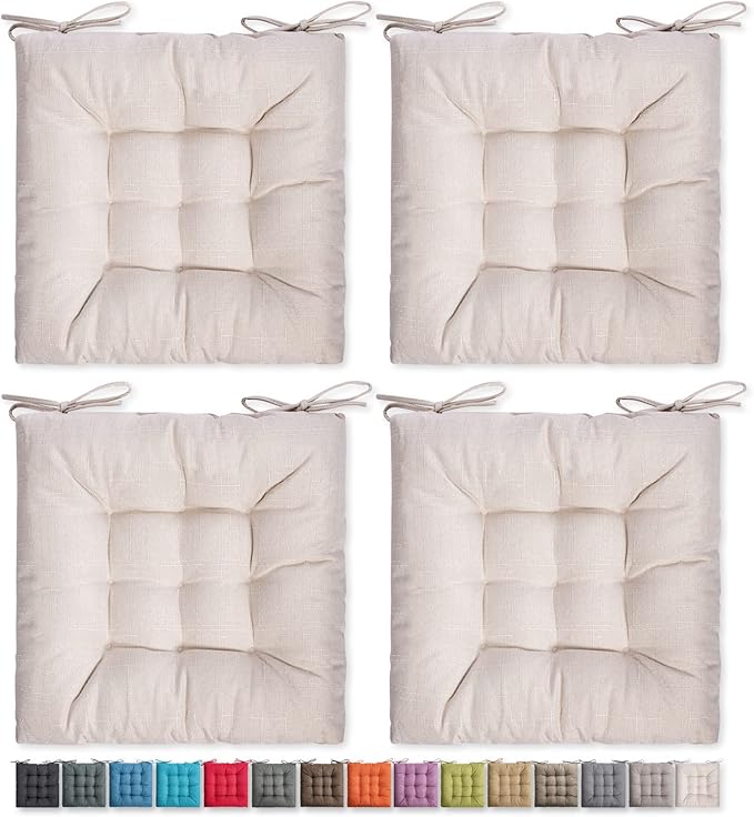 SQUARE MOON 4 Pack Chair Cushions, Seat Cushions, Chair Pads, Chair Mat for Indoor, Outdoor Dining Chair, Kitchen Chairs, Dining Room Chairs (16" × 16" × 4 Pack, Ivory)
