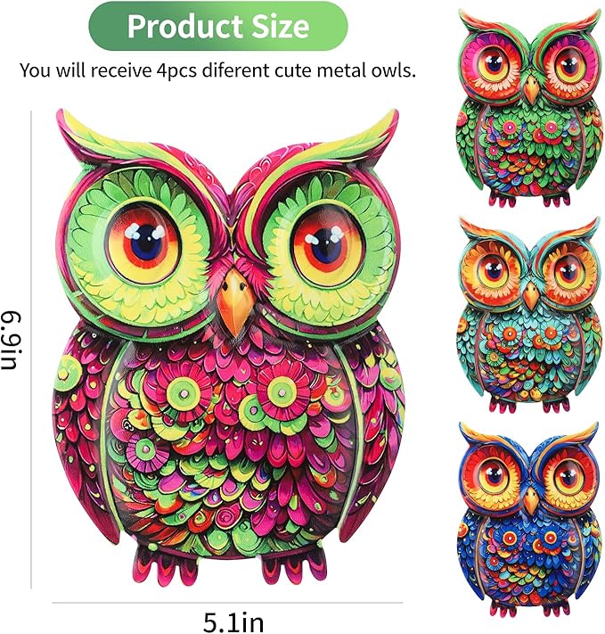 Junware Metal Owl Wall Decor, 4Pcs Owl Iron Wall Art Sculptures Hanging Sculpture Decoration. Outdoor Fence Art for Home Garden, Fence, Patio, Yard, Bedroom Outside Gifts for Adults