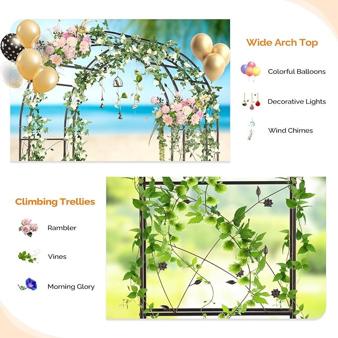 VINGLI Garden Arbor, Arch for Wedding Ceremony Party, Christmas Garden Decor Steel Garden Trellis for Plant Climbing, Pergola for Garden, Backyard, Lawn (Arch Top, Bronze)