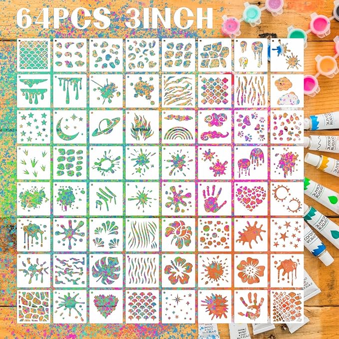Graffiti Stencils for Crafts, 64PCS 3-inch Reusable Plastic Templates for Wood, Walls, Canvas & DIY Home Decor Projects