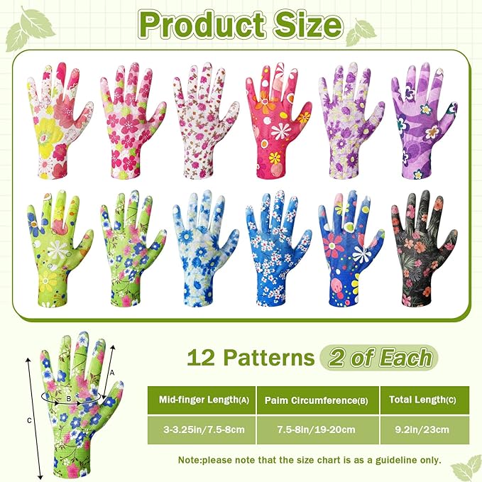 24 Pairs Gardening Gloves for Women PU Coated Breathable Non-slip Knitting Gloves for Gardening Planting Seeding