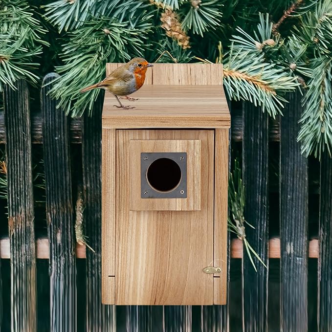 CARTMAN 0.6 Inch Thick Wood Bird Houses with Stainless Steel Guard, Hummingbird House for Outside Clearance Garden Country Cottages 2pk