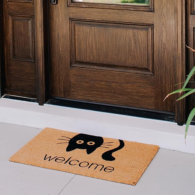 THEODORE MAGNUS Door Mat - Cat Welcome Mat for Front Door with Non-Slip Backing - Durable Doormat - Perfect for Outside Entrance Matt - Outdoor/Indoor - Welcome Cat - 17" x 30"
