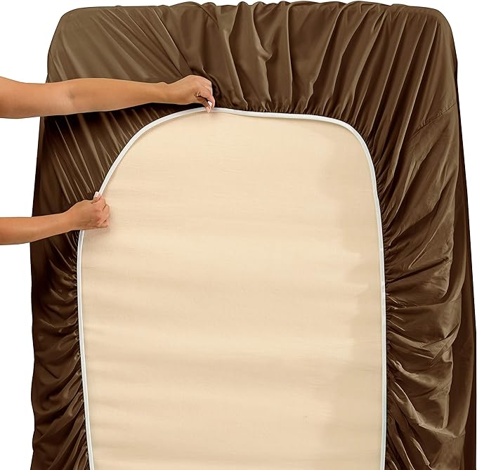 Clara Clark Fitted Sheet, Extra Deep Pocket Fits Deep Mattress, Luxury Soft Fitted Sheet Only, King - Extra Deep Chocolate Brown