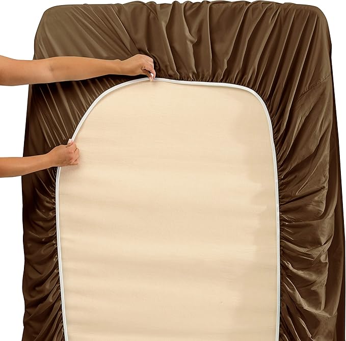 Clara Clark Fitted Sheet, Extra Deep Pocket Fits Deep Mattress, Luxury Soft Fitted Sheet Only, Twin XL - Extra Deep Chocolate Brown