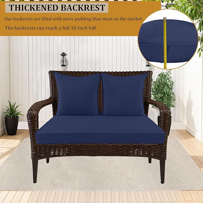 Outdoor Loveseat Cushion Set for Patio Couch/Sofa, 46 x 26 Inch Waterproof & Fade Resistant Patio Furniture Chiar Cushions with Removable Cover (Navy Blue, 46''Lx26''Wx4''H-Loveseat Cushion Set)