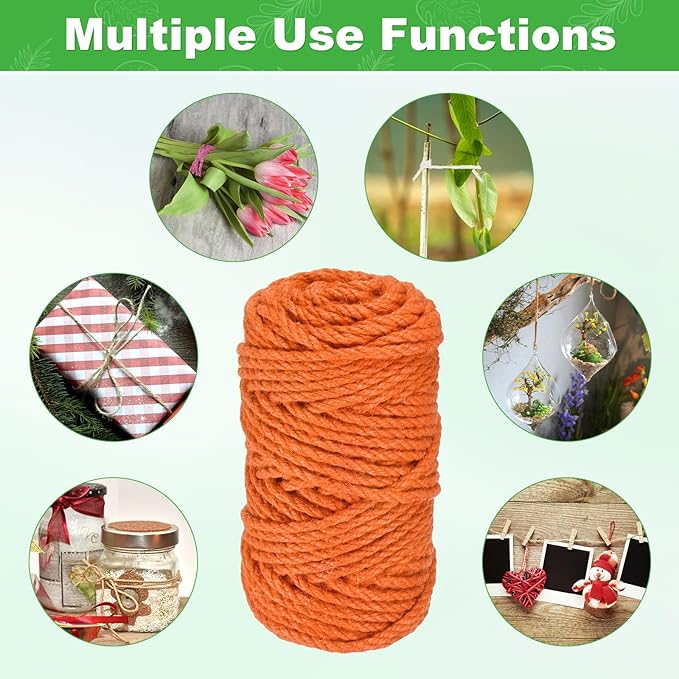 1-Pack Natural Jute Twine String, 4.5mm x 164ft/50m Long Garden Twine String for Crafts/Gift Wrapping/Gardening Plants, Durable Plant Ties Thick Rope [Orange]