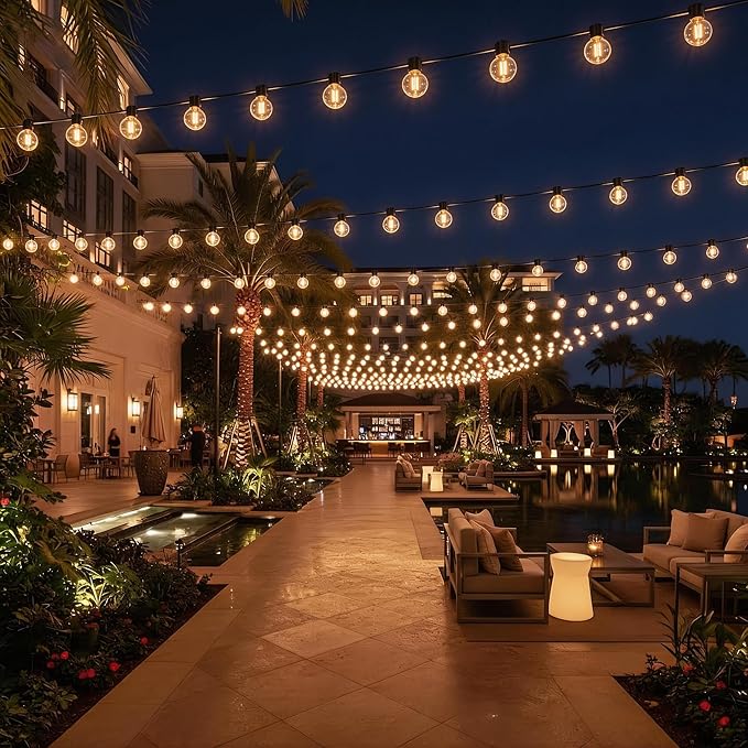 RTTY Classic 300FT Modular Professional Outdoor String Lights System with 111 G40 Bulbs (3x100FT) - Configure for Estate Borders, Multi-Area Event Sites, Commercial Corridors & Permanent Installations