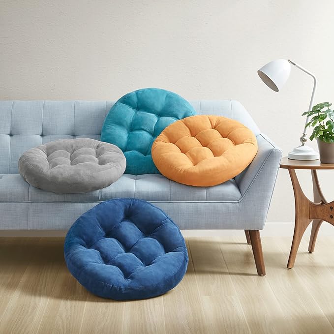 Degrees of Comfort Meditation Floor Pillow, Round Large Pillows Seating for Adults, Tufted Corduroy Cushion for Tatami Living Room, Grey, 22 Inch