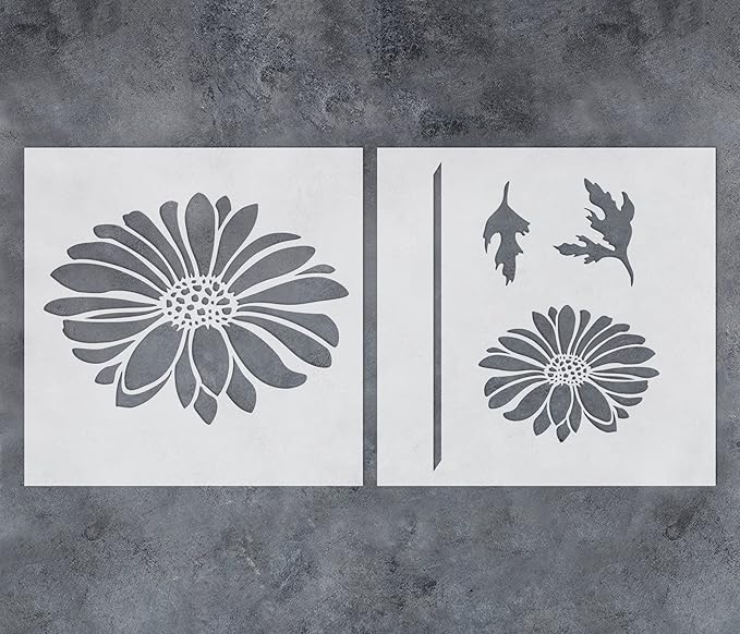 GSS Designs Daisy Wall Stencils 2 Pack Courtyard Walls Painting Stencil 12x12Inch Flowers Stencil for Fence Floral Stencils for Garden Decor