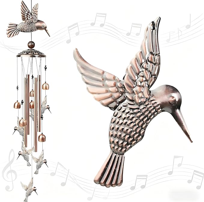 Hummingbird Wind Chimes for Outside, Decorative Wind Chime Hummingbird Gifts for Women/Mom/Grandma, Memorial Windchimes Outdoors with S Hook for Patio Garden Decor