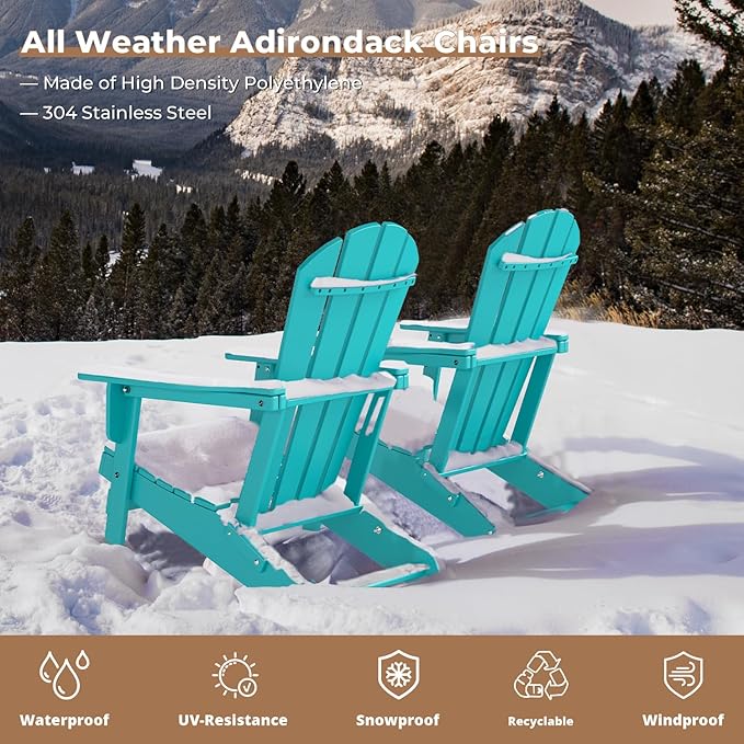 BRIOPAWS Folding-Adirondack-Chairs Set of 6 | HDPE Plastic | Fire Pit Chair | Cup Holder | Curved Back | All Weather | for Outdoor Backyard Deck Patio | Aqua