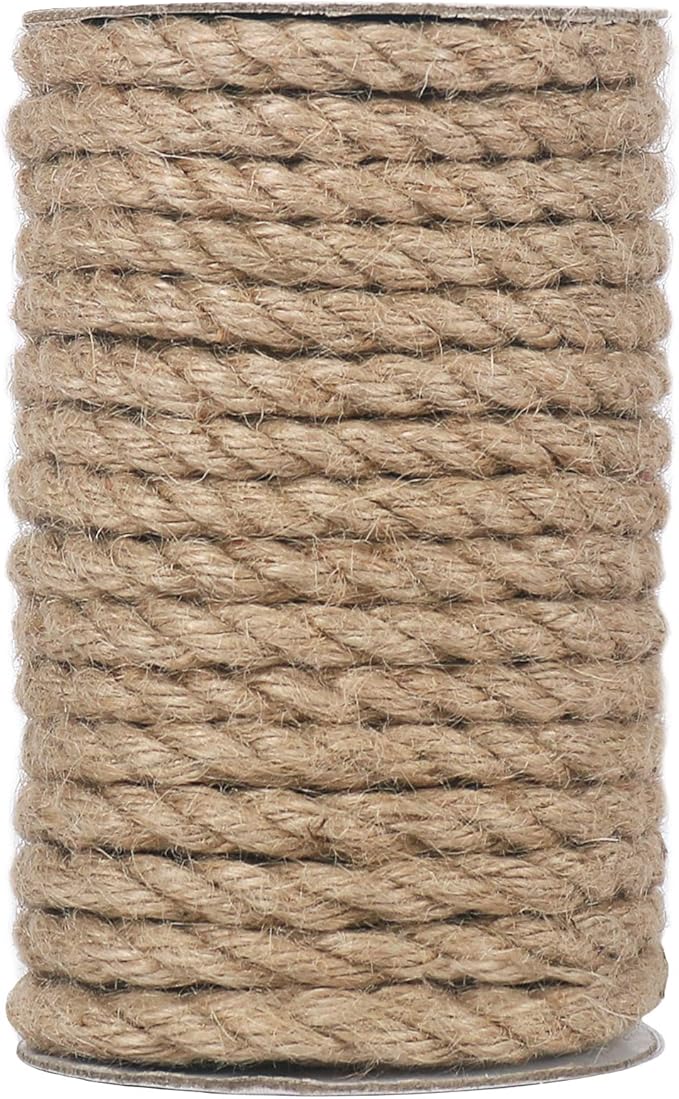 Vivifying Jute Rope, 50 Feet 8mm Natural Heavy Duty Twine for Crafts, Cat Scratch Post, Bundling and Hanging