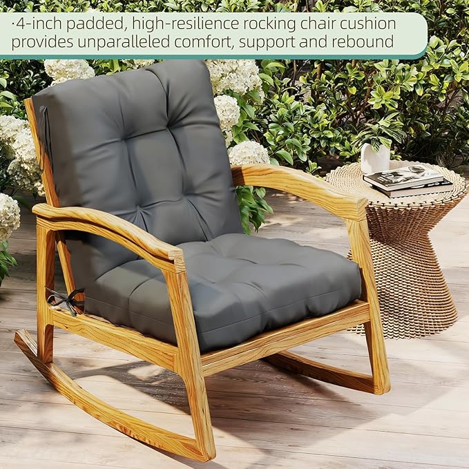 Outdoor Chair Cushion, 42x21x4 Inch Patio Cushions for Dining/Rocking Chairs, High Back Soft Seat Pad with Ties, Indoor Outside Use, Fade-Resistant & Waterproof, Dark Gray