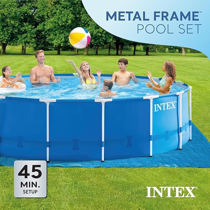 Intex 28241EH Metal Frame Above Ground Swimming Pool Set: 15ft x 48in – Includes 1000 GPH Cartridge Filter Pump – Removable Ladder – Pool Cover – Ground Cloth