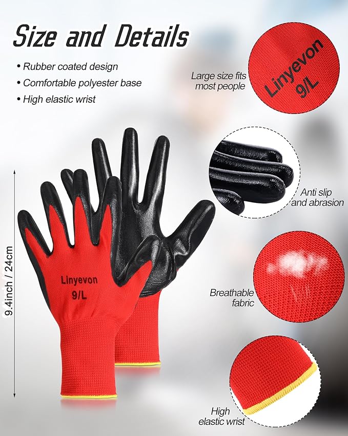 Maxcheck Pairs PU Coated Work Gloves Bulk, Reusable Rubber Safety Gloves for Men Women Work Warehouse, Mechanic, Woodworking