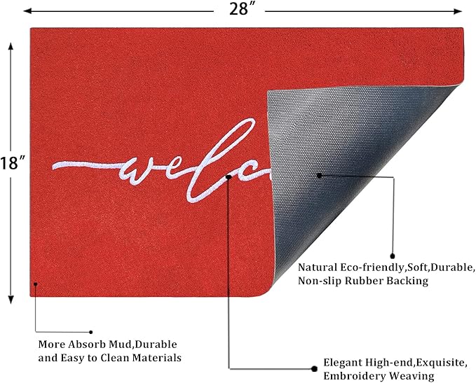 AAZZKANG Red Door Mat with Non Slip Rubber Backing Outside Inside Welcome Mats for Front Door Easy to Clean Entry Doormat for Patio,High Traffic Areas