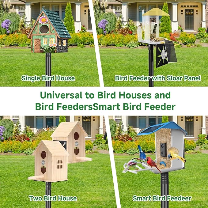 Smart Bird Feeder Pole-Heavy Duty Adjustable 3-6.6ft Universal Birdhouse Stand Mount for Backyard&Outdoor Bird Houses/Cameras (80" Pole)