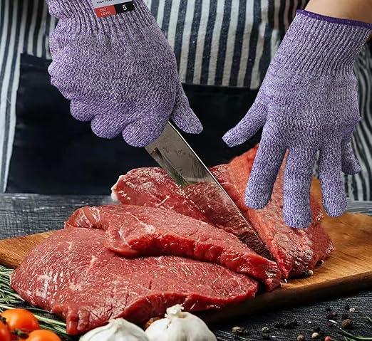 Cutting Gloves, 1 Pairs of Cut Resistant Gloves Food Grade, Cut Resistant Gloves for Kitchen, Oyster Shucking, Fish Fillet Processing, Carving Wood and Gardening(Medium-Violet)