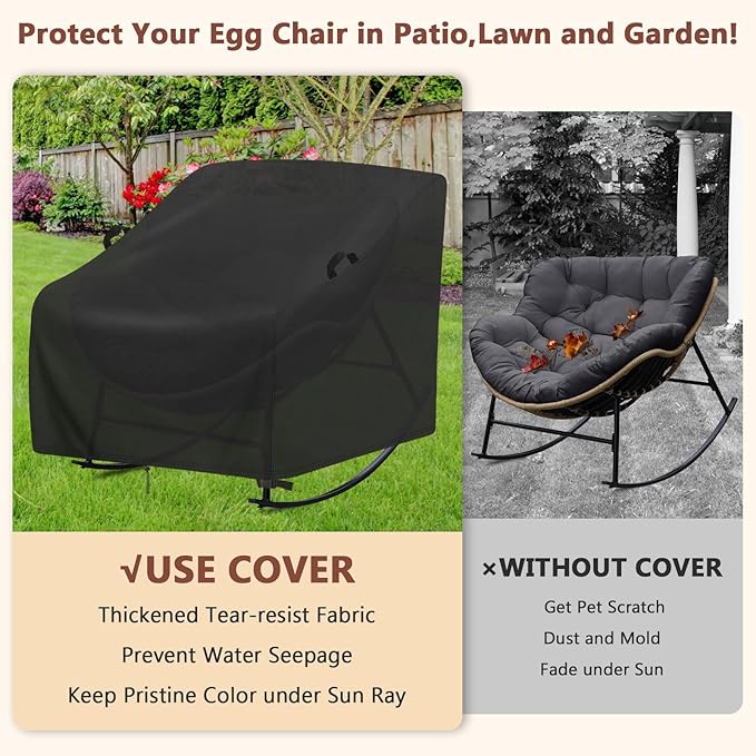 Patio Rocking Chair Cover,Waterproof-Cover for Oversized Papasan Chair,Heavy Duty Covers for Indoor Outdoor Large Egg Rocking Chairs,Comfy Recliner Glide-Cover(1-Pc,41x45x30in)