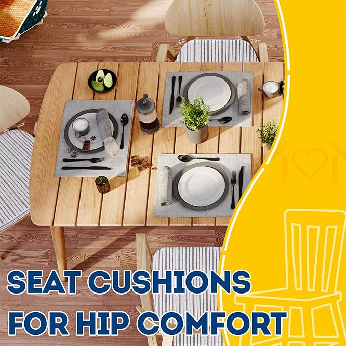 AAAAAcessories D-Shaped Chair Cushions, 2" Thick Dining Chair Pads with Ties and Removable, Machine-Washable Cover, 17" x 16", Set of 8, Pinstripe Brown