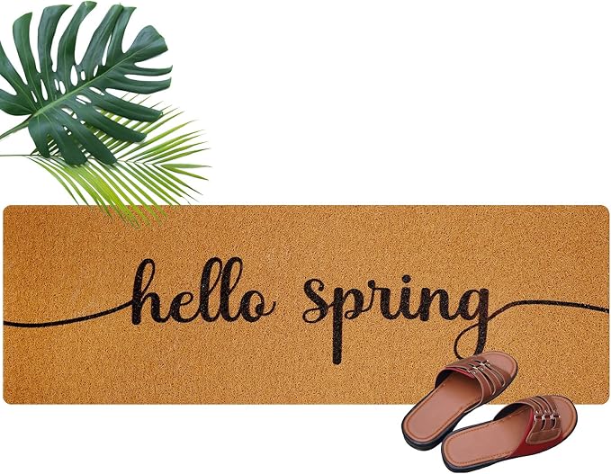 Long Doormat 48''x16'' Front Door Mat for Entrance Inside Outdoor Large Decorative Door Rug Welcome Mat for Outside Home Entry(Hello Spring,Yellow)