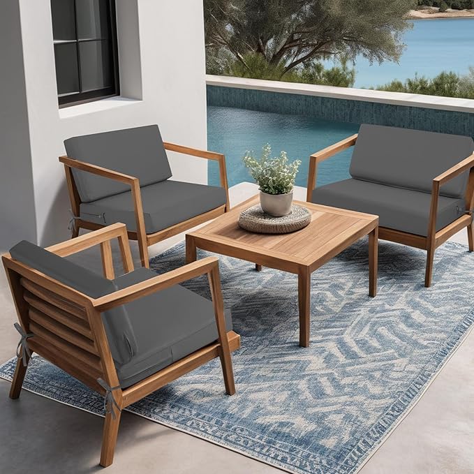 idee-home Outdoor Cushions for Patio Furniture, Outdoor Seat Cushion, Waterproof Couch Hampton Bay Deep Seat Replacement Chair Cushions for Garden Lawn Backyard Deck, 26.5 x 26.5 Dark Grey