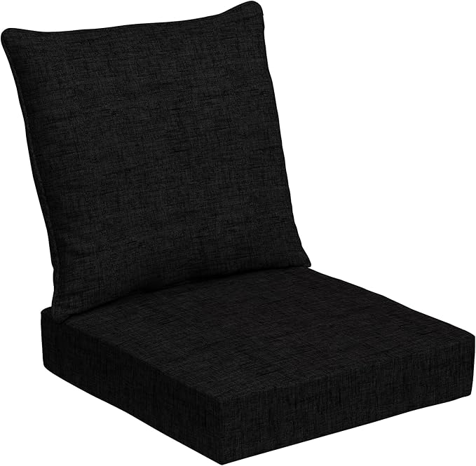 Arden 24x24 Outdoor Foam Deep Seat Cushion Set – Fade-Resistant, Weather-Resistant Outdoor Patio Replacement Cushions Black Leala
