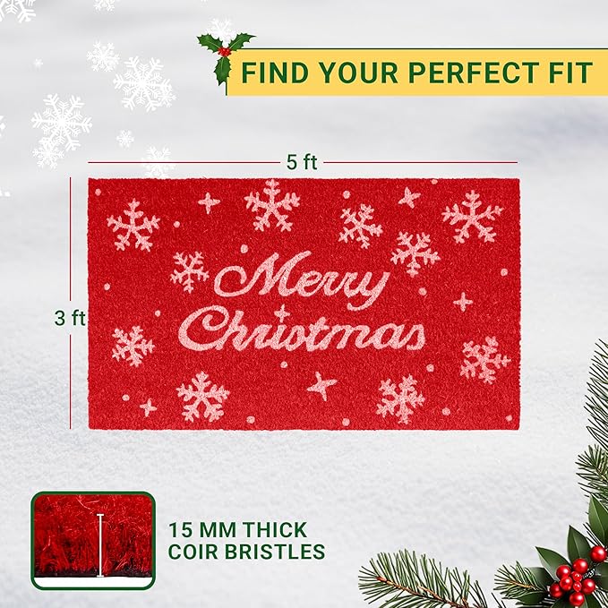 LuxUrux Extra Large Christmas Door Mat 3x5 Feet – Merry Christmas Coir Doormat for Front Porch – Durable Outdoor Holiday Rug with Non-Slip Back – Christmas Welcome Mat Outdoor Décor