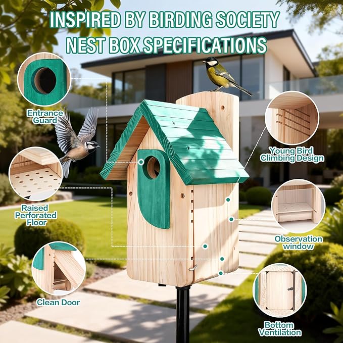 Bird Houses for Outside Clearance,Cedar Woodenhanging Bluebird Houses for Outside,Winter Shelter for Wild Birds Like Finch Sparrow Wren Swallow Chickadeeblue Jay,Weatherproof Birdhouses for Outdoors