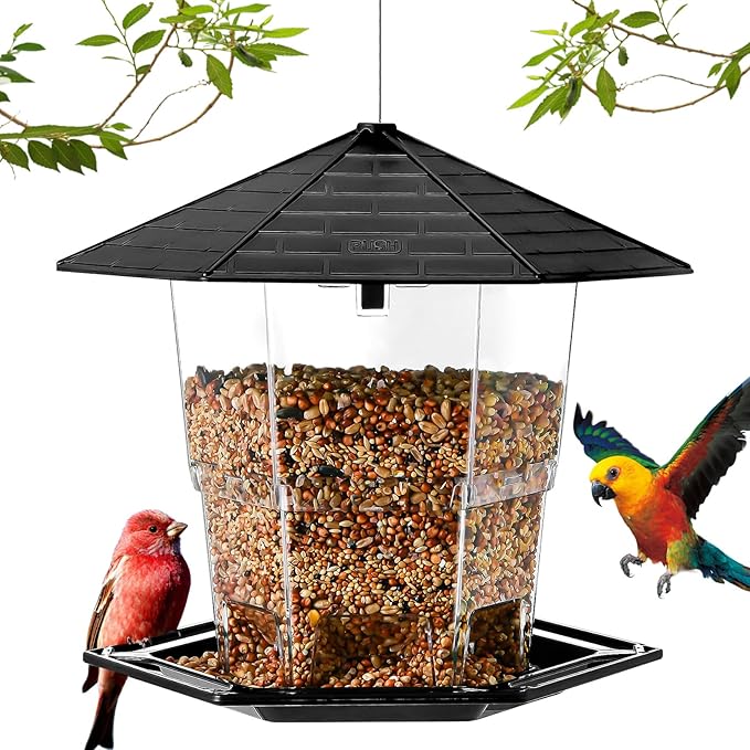 Bird Feeders for Outdoors Hanging Bird Feeder Wild Birds Seed, Black 2 Pack