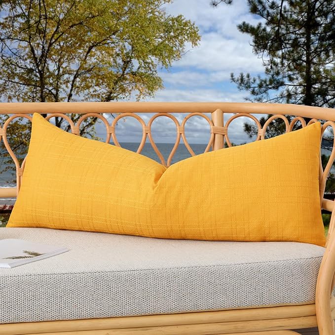 Kevin Textile Outdoor Waterproof Long Lumbar Pillow Cover 14x36 Inch Pack of 1 Checkered Decorative Rectangle Cushion Throw Pillowcases Shell for Patio Tent Garden Couch Bed Sofa Sunflower Yellow