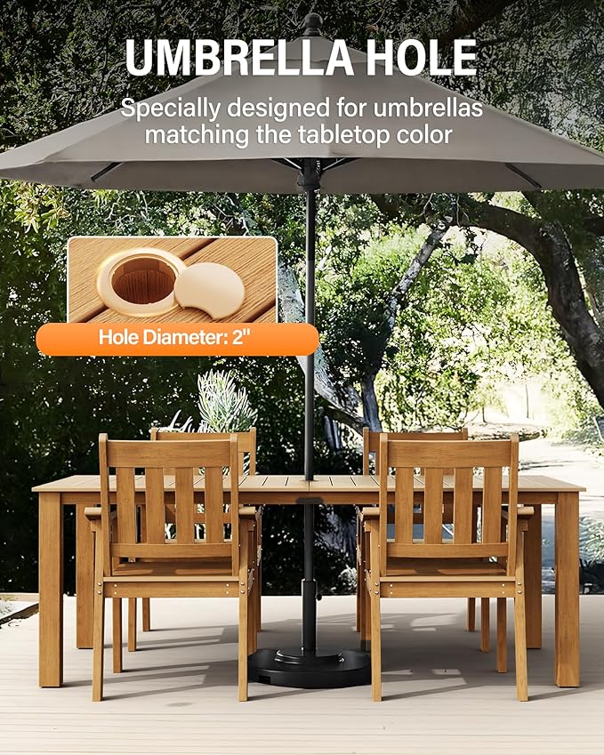 YEFU HIPS Patio Table Set: 5 Piece Outdoor Table and Chairs Dining Furniture Set with Umbrella Hole - Teak Modern Plastic Dining Sets 4 Person for Outside Deck with Metal Aluminum Frame